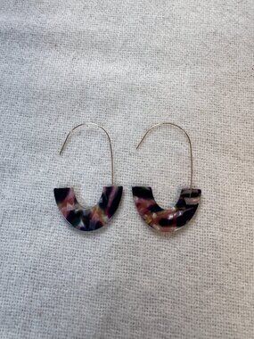 Tortoise Multicolor Acetate U-Drop Threader Earrings Gold-Tone Statement